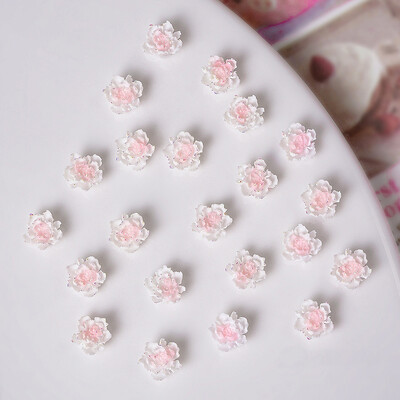 50 τμχ Ροζ Λευκό Λουλούδι με Πεταλούδα Γούρια νυχιών 3D Ρητίνη Kawaii Aurora Camellia Rose Nail Art Διακόσμηση Νυχτερινό Φως DIY Εξάρτημα νυχιών