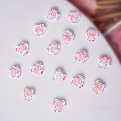 50 τμχ Ροζ Λευκό Λουλούδι με Πεταλούδα Γούρια νυχιών 3D Ρητίνη Kawaii Aurora Camellia Rose Nail Art Διακόσμηση Νυχτερινό Φως DIY Εξάρτημα νυχιών