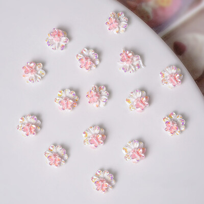 50 τμχ Ροζ Λευκό Λουλούδι με Πεταλούδα Γούρια νυχιών 3D Ρητίνη Kawaii Aurora Camellia Rose Nail Art Διακόσμηση Νυχτερινό Φως DIY Εξάρτημα νυχιών