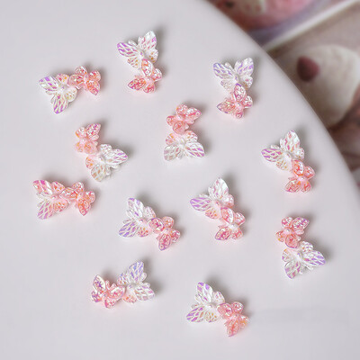 50 τμχ Ροζ Λευκό Λουλούδι με Πεταλούδα Γούρια νυχιών 3D Ρητίνη Kawaii Aurora Camellia Rose Nail Art Διακόσμηση Νυχτερινό Φως DIY Εξάρτημα νυχιών