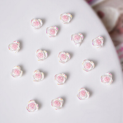50 τμχ Ροζ Λευκό Λουλούδι με Πεταλούδα Γούρια νυχιών 3D Ρητίνη Kawaii Aurora Camellia Rose Nail Art Διακόσμηση Νυχτερινό Φως DIY Εξάρτημα νυχιών