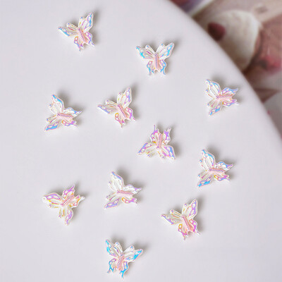50 τμχ Ροζ Λευκό Λουλούδι με Πεταλούδα Γούρια νυχιών 3D Ρητίνη Kawaii Aurora Camellia Rose Nail Art Διακόσμηση Νυχτερινό Φως DIY Εξάρτημα νυχιών