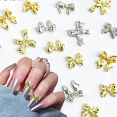 20 komada privjesaka za nokte od metalne legure Flatback Zlatno srebrna mašna Ukrasi za nokte DIY za akrilne dodatke za nokte