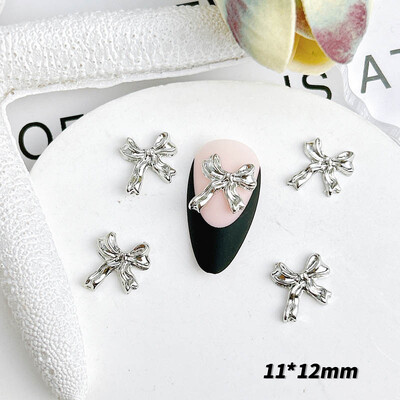 20 komada privjesaka za nokte od metalne legure Flatback Zlatno srebrna mašna Ukrasi za nokte DIY za akrilne dodatke za nokte