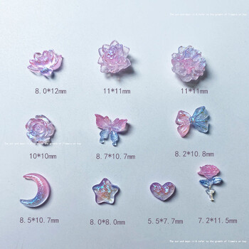 50 τμχ Mix Luminous Rose Flower Nail Art Charms Moon Star Heart Aurora Butterfly Nail Decorations Charms Y2K DIY Ανταλλακτικά μανικιούρ