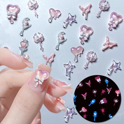 50 komada Mix Svjetleći ružin cvijet Nail Art Charms Mjesec Zvijezda Srce Aurora Butterfly Ukrasi za nokte Charms Y2K DIY dijelovi za manikuru