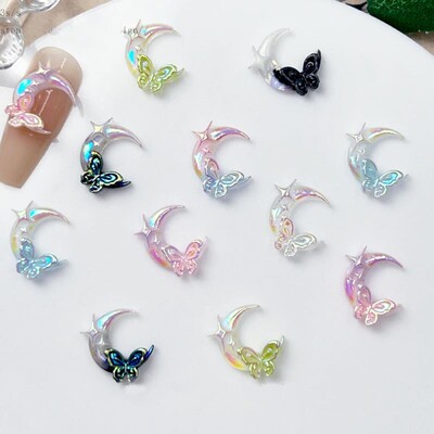50 komada Mix Svjetleći ružin cvijet Nail Art Charms Mjesec Zvijezda Srce Aurora Butterfly Ukrasi za nokte Charms Y2K DIY dijelovi za manikuru