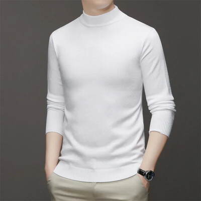 Muški jednobojni pulover s polu visokim ovratnikom i dugim rukavima u 7 boja, mekan, topao i udoban gornji dio s bazom
