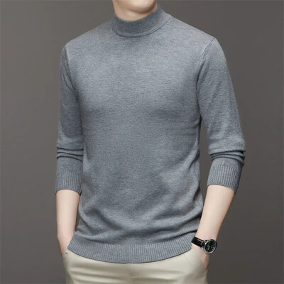 Muški jednobojni pulover s polu visokim ovratnikom i dugim rukavima u 7 boja, mekan, topao i udoban gornji dio s bazom
