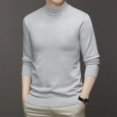 Muški jednobojni pulover s polu visokim ovratnikom i dugim rukavima u 7 boja, mekan, topao i udoban gornji dio s bazom
