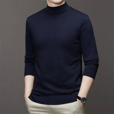 Muški jednobojni pulover s polu visokim ovratnikom i dugim rukavima u 7 boja, mekan, topao i udoban gornji dio s bazom