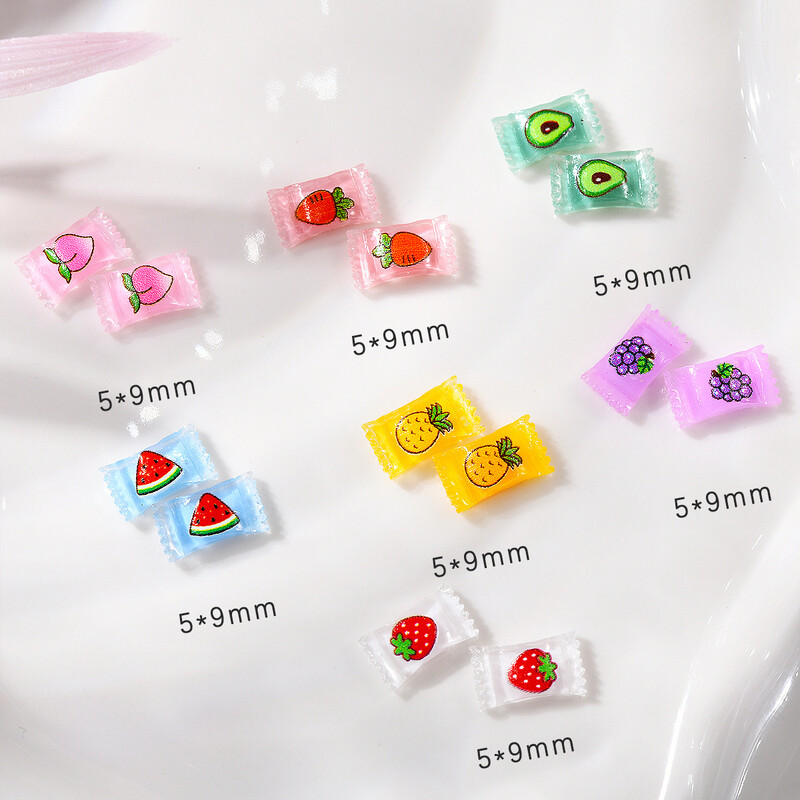 20 τμχ Mixed Candy Fruits Διακοσμητικά νυχιών 3D Cute Nails Art Charms 5*9mm Cartoon Ρητίνη Διακοσμήσεις Αξεσουάρ στρας νυχιών