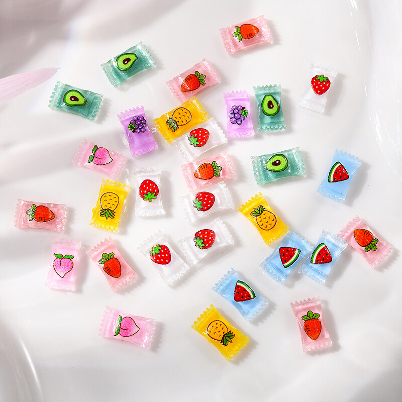 20 τμχ Mixed Candy Fruits Διακοσμητικά νυχιών 3D Cute Nails Art Charms 5*9mm Cartoon Ρητίνη Διακοσμήσεις Αξεσουάρ στρας νυχιών