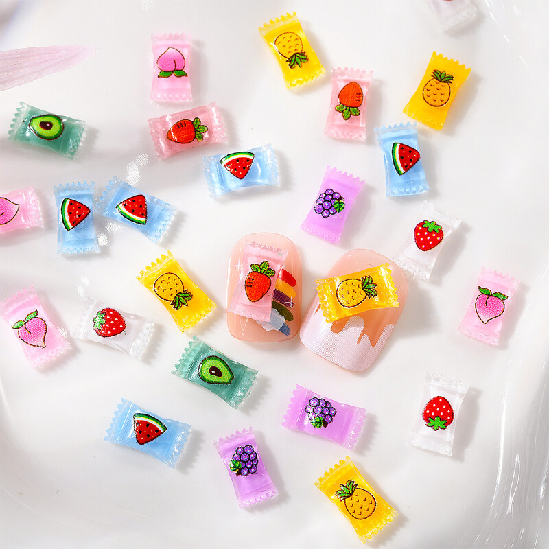 20 τμχ Mixed Candy Fruits Διακοσμητικά νυχιών 3D Cute Nails Art Charms 5*9mm Cartoon Ρητίνη Διακοσμήσεις Αξεσουάρ στρας νυχιών