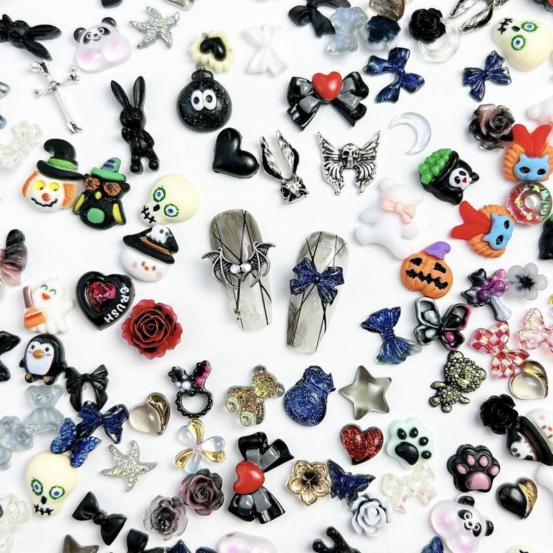 50 komada nasumične miješane smole, srce, cvijet, leptir, privjesci za nokte, crtani film, serija životinja, voća, ukrasi za nokte DIY manikura