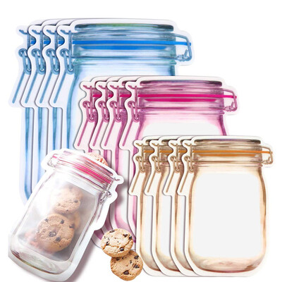 Φορητές τσάντες Mason Jar Επαναχρησιμοποιούμενες Αποθήκευση Τροφίμων Σάντουιτς Καραμέλες Μπισκότα με φερμουάρ Τσάντες για Κάμπινγκ Κουζίνας Οργανωτής πικνίκ