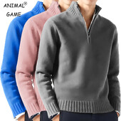 Novi muški džemperi s dugim rukavima i dolčevitima Pletene jednobojne ulične odjeće preveliki Prozračni kaputi s polupatentnim zatvaračem Basic Topli kaputi