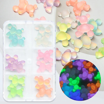 10Pc Glow In The Dark Candy Kawaii Pink Bear Nail Charms Διακόσμηση Macaron Luminous Acrylic Rhinestone Parts Nail Art Supplies