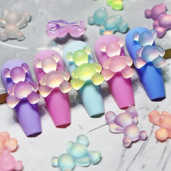 10Pc Glow In The Dark Candy Kawaii Pink Bear Nail Charms Διακόσμηση Macaron Luminous Acrylic Rhinestone Parts Nail Art Supplies