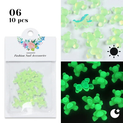 10kom svjetlećih u tami kawaii bombona, ružičastog medvjedića, ukrasa za nokte, makarona, svjetlećih dijelova od akrilnog kamenčića, pribora za uređenje noktiju