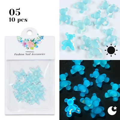 10kom svjetlećih u tami kawaii bombona, ružičastog medvjedića, ukrasa za nokte, makarona, svjetlećih dijelova od akrilnog kamenčića, pribora za uređenje noktiju