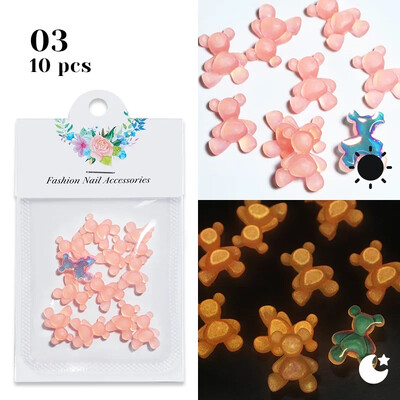 10kom svjetlećih u tami kawaii bombona, ružičastog medvjedića, ukrasa za nokte, makarona, svjetlećih dijelova od akrilnog kamenčića, pribora za uređenje noktiju