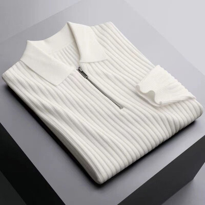 Pletena polo majica na preklopni izrez Topli džemper s džepovima Muškarci Jesen Zima Poslovna majica s poluzatvaračem Top Trendy