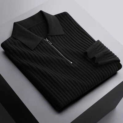 Pletena polo majica na preklopni izrez Topli džemper s džepovima Muškarci Jesen Zima Poslovna majica s poluzatvaračem Top Trendy