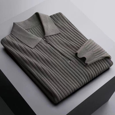 Pletena polo majica na preklopni izrez Topli džemper s džepovima Muškarci Jesen Zima Poslovna majica s poluzatvaračem Top Trendy