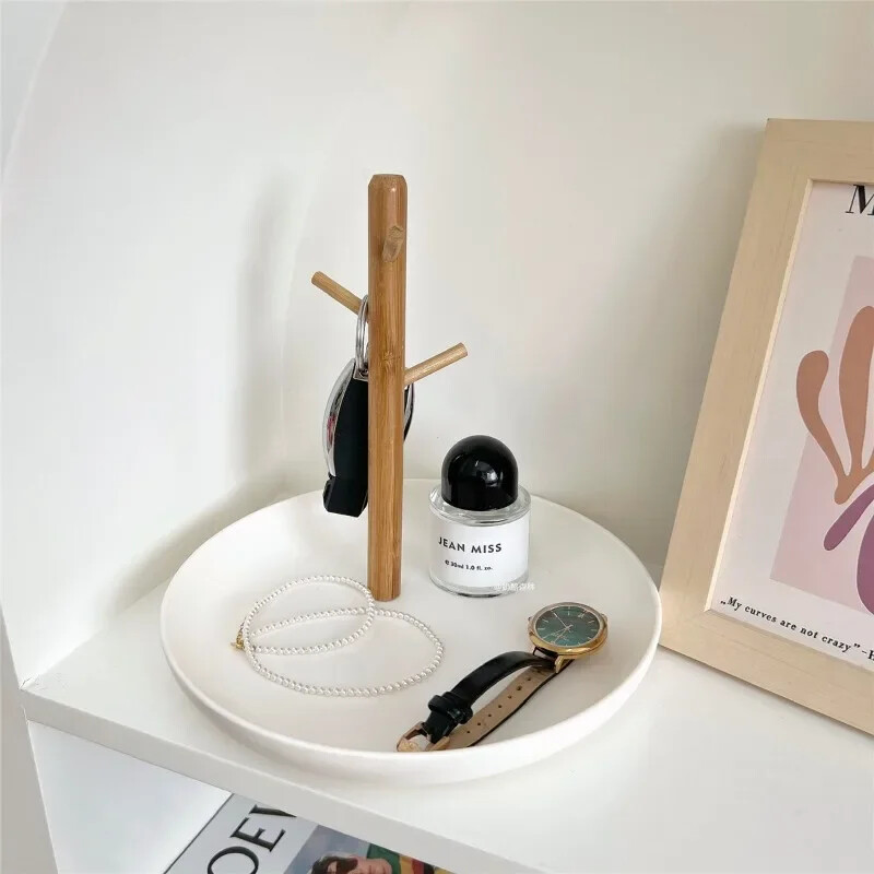 2024 Új skandináv bambuszfa ág tárolótálca nappali asztali kulcstartó ékszer kijelzőkeret