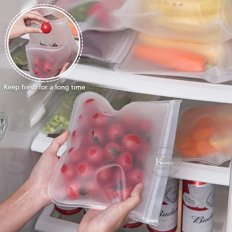 1/2/3/5 τμχ Σακούλες σιλικόνης κατάψυξης τροφίμων Επαναχρησιμοποιήσιμη τσάντα με φερμουάρ Αδιάβροχη τσάντα αποθήκευσης χωρίς BPA φρέσκια τσάντα για φαγητά κρέας φρούτων λαχανικών