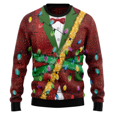 Xmas Santa Claus Cat Animal Colorful Tattoo Retro 3DPprint Funny Christmas Ugly πλεκτό πουλόβερ Harajuku Casual μακρυμάνικα X18