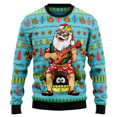 Xmas Santa Claus Cat Animal Colorful Tattoo Retro 3DPprint Funny Christmas Ugly πλεκτό πουλόβερ Harajuku Casual μακρυμάνικα X18