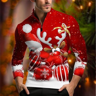 Μόδα ανδρική φούτερ με φερμουάρ Χριστουγεννιάτικο vintage μπουφάν πόλο φθινοπωρινό πουλόβερ Casual μακρυμάνικα μπλουζάκια για ανδρικά ρούχα