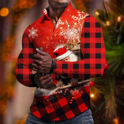 Μόδα ανδρική φούτερ με φερμουάρ Χριστουγεννιάτικο vintage μπουφάν πόλο φθινοπωρινό πουλόβερ Casual μακρυμάνικα μπλουζάκια για ανδρικά ρούχα