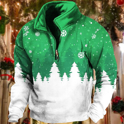 Μόδα ανδρική φούτερ με φερμουάρ Χριστουγεννιάτικο vintage μπουφάν πόλο φθινοπωρινό πουλόβερ Casual μακρυμάνικα μπλουζάκια για ανδρικά ρούχα