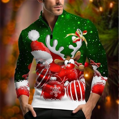 Μόδα ανδρική φούτερ με φερμουάρ Χριστουγεννιάτικο vintage μπουφάν πόλο φθινοπωρινό πουλόβερ Casual μακρυμάνικα μπλουζάκια για ανδρικά ρούχα