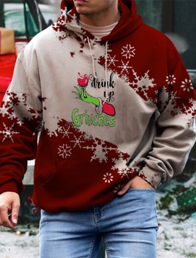 Santa Claus Ανδρικό γραφικό κουκούλα με κουκούλα μοντέρνα καθημερινά βασικά τυπωμένο πουλόβερ Αθλητικά κουκούλα για διακοπές σε εξωτερικούς χώρους