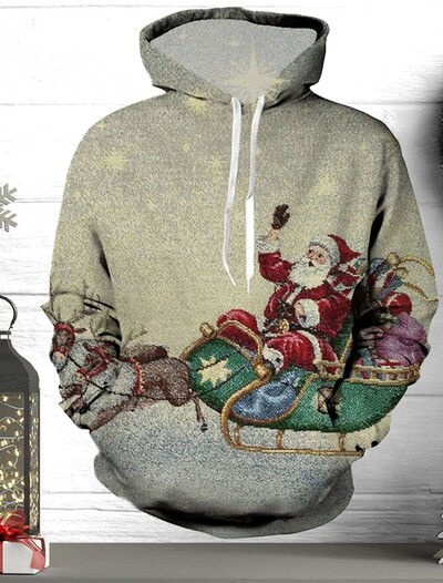 Santa Claus Ανδρικό γραφικό κουκούλα με κουκούλα μοντέρνα καθημερινά βασικά τυπωμένο πουλόβερ Αθλητικά κουκούλα για διακοπές σε εξωτερικούς χώρους