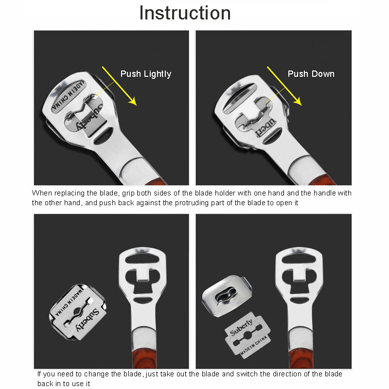 Έγχρωμη ξύλινη λαβή λίμα ποδιών Dead Skin Ξυριστική μηχανή Corn Cuticle Cutter Remover Rasp File Foot Callus With 10 Blades Foot Scraper Set