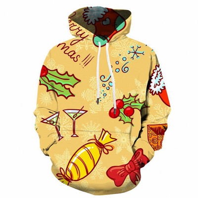 Božićni mali predmeti Grafičke majice s kapuljačom za muškarce 3D ispis Sretan Božić Novo u majicama s kapuljačom i majicama Puloveri Modni gornji dijelovi