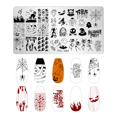 1 KOM Halloween ploče za utiskivanje noktiju Pravokutni predlošci Šablone Krvavi prst Nail Art Stamp Slika ploče za manikuru Alat za ispis noktiju