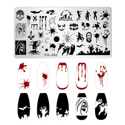 1 KOM Halloween ploče za utiskivanje noktiju Pravokutni predlošci Šablone Krvavi prst Nail Art Stamp Slika ploče za manikuru Alat za ispis noktiju