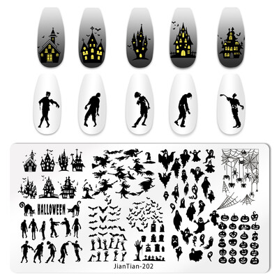 1 KOM Halloween ploče za utiskivanje noktiju Pravokutni predlošci Šablone Krvavi prst Nail Art Stamp Slika ploče za manikuru Alat za ispis noktiju
