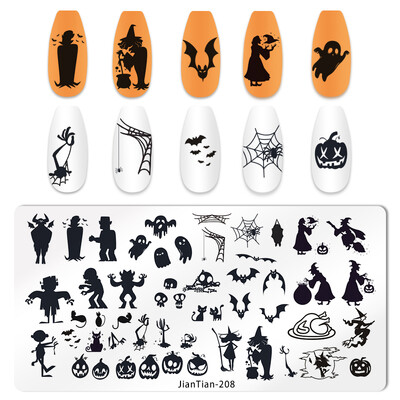 1 KOM Halloween ploče za utiskivanje noktiju Pravokutni predlošci Šablone Krvavi prst Nail Art Stamp Slika ploče za manikuru Alat za ispis noktiju