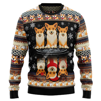 Božićni ružni pleteni džemper Božićni Djed Mraz Životinja Šarena tetovaža Retro Unisex 3Dprint Smiješni Harajuku Ležerni Dugi rukavi 8