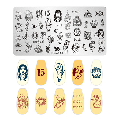 Πρότυπο σχεδίασης πινακίδας σφράγισης αποκριάτικων νυχιών Witch Heart Spider Εικόνα στένσιλ Εργαλεία εκτύπωσης νυχιών Διακόσμηση