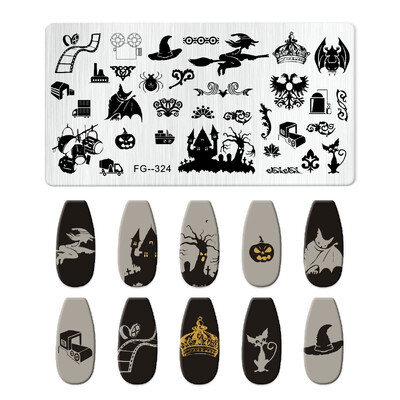 Πρότυπο σχεδίασης πινακίδας σφράγισης αποκριάτικων νυχιών Witch Heart Spider Εικόνα στένσιλ Εργαλεία εκτύπωσης νυχιών Διακόσμηση