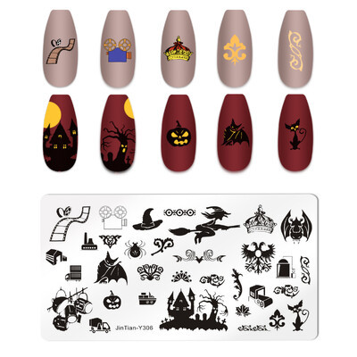 Πρότυπο σχεδίασης πινακίδας σφράγισης αποκριάτικων νυχιών Witch Heart Spider Εικόνα στένσιλ Εργαλεία εκτύπωσης νυχιών Διακόσμηση