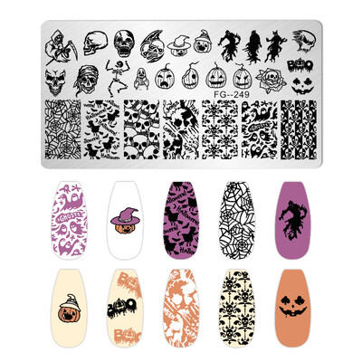 Πρότυπο σχεδίασης πινακίδας σφράγισης αποκριάτικων νυχιών Witch Heart Spider Εικόνα στένσιλ Εργαλεία εκτύπωσης νυχιών Διακόσμηση